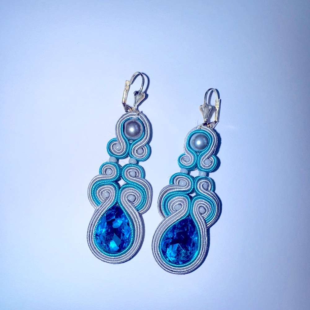 Beautiful Handmade Soutache Earrings Light Blue